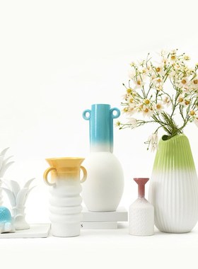 新中式小耳陶瓷花器摆件酒店会所B售楼处样板间客厅花瓶装饰品摆