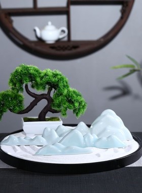 新中式创意枯景观日式禅意陶艺摆件陶瓷假山茶室软.装饰品摆设