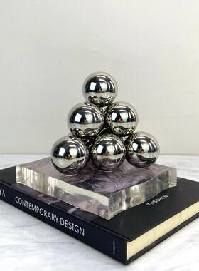 约现代亚UUI克力金属球处水晶几何三角形摆件板房书样房售简楼饰