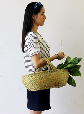 手工竹编手提水果菜篮收纳