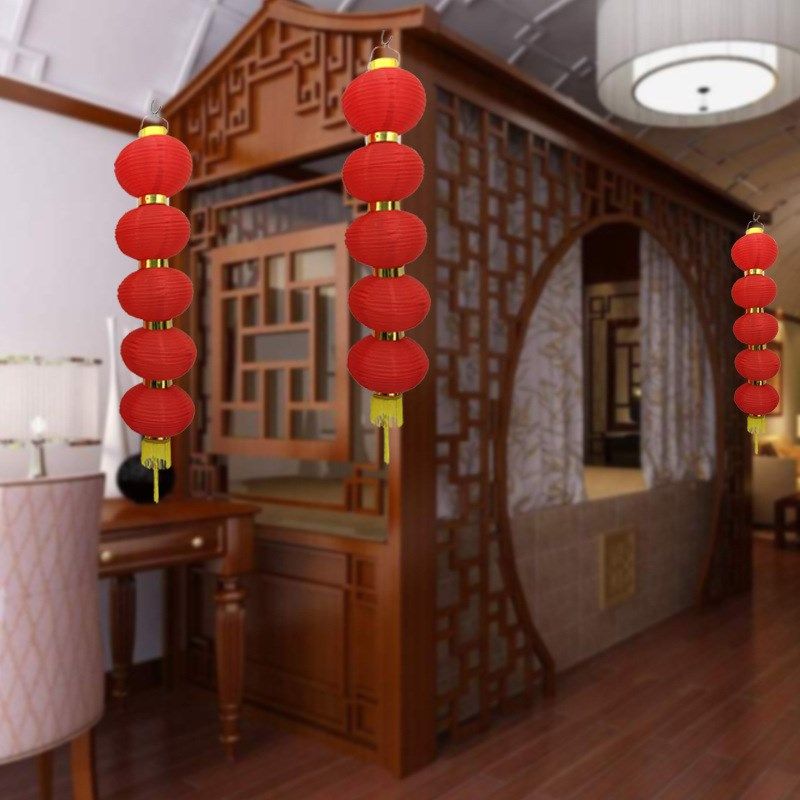 虎年春节灯笼串 绸布钢丝圆灯笼节日新年装饰灯笼8寸10寸5连串,淘宝优惠券,粉丝福利购,淘宝优惠卷