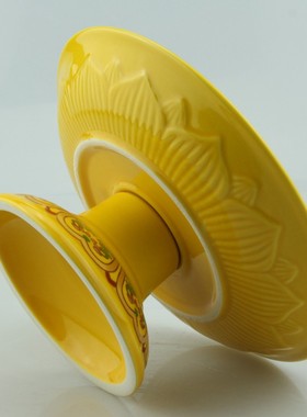 高脚果碟陶瓷浮雕盘子彩绘莲花果盘水果供盘供具家居摆件礼佛贡品