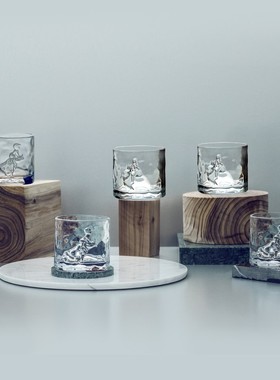 白夜童话琥珀杯透明浮雕玻璃杯手工礼盒女威忌红酒杯果汁水杯