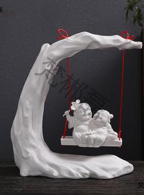 陶瓷麦太保车载小摆件和合仔家居工艺品太玄关礼摆饰瓷娃娃童公子