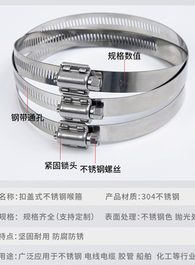 304不锈钢宽14mm扣盖式喉箍卡箍四爪加强抱箍管卡管箍螺丝对边8mm