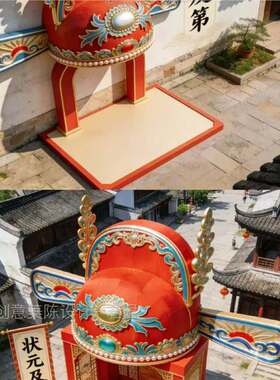 新中式国潮京剧戏曲凤冠头饰状元帽户外雕塑装饰美陈网红艺术装置