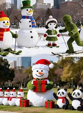 网红圣诞雪人绿雕美陈摆件