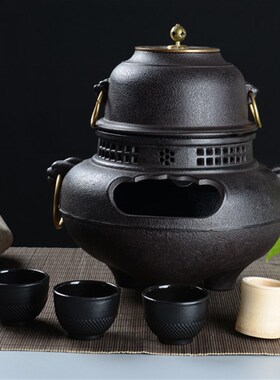 煮茶器鬼面风炉铸铁炉炭火 铁壶煮茶炉室内日本火钵风釜功夫茶具