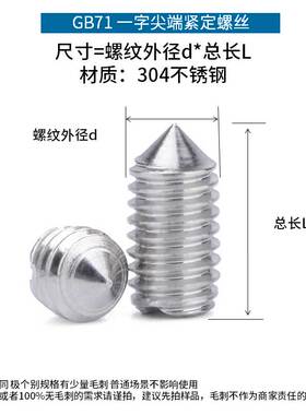 304不锈钢一字尖端紧定螺丝GB71开槽顶丝机米螺钉m2m2.5m3m4m5m6L