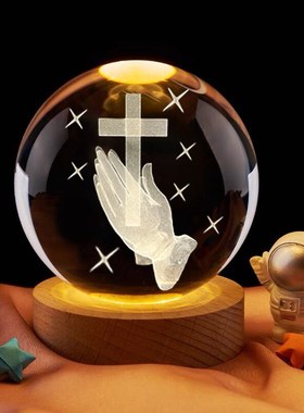 十字架水晶球摆件 创意欧式卧室小夜灯玄关酒柜电视柜装饰品 摆饰