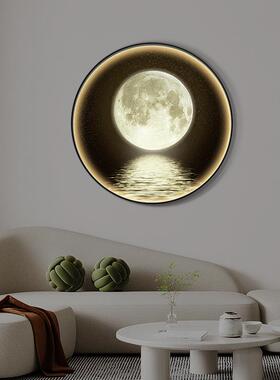 星辰大海圆形玄关装饰画led发光灯画轻奢风床头挂画走廊背景壁画