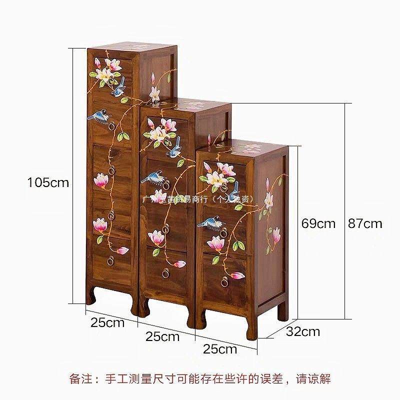 中室式实木三五斗柜樟木香彩绘床头柜四夹SEY缝柜卧收纳储物小柜,淘宝优惠券,粉丝福利购,淘宝优惠卷