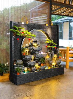 大流型新中式水幕墙水屏风玄关断5001摆室内客厅假山喷泉隔瀑布景