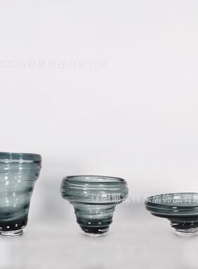 现代简约厚重玻璃花瓶高级感摆件深灰螺旋深瓶样品间新房家居店