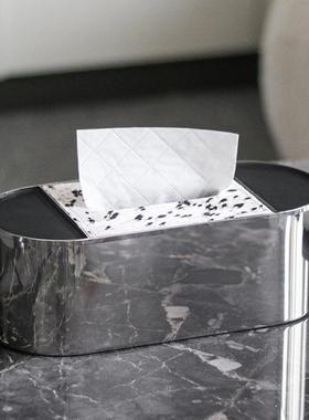 轻奢意皮革间仿马毛金FMX属纸巾盒摆件创抽酒店样板时尚纸盒收纳