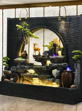 VGF水幕墙流水风摆件招财屏院庭假山喷餐泉厅开业落地摆件背景装