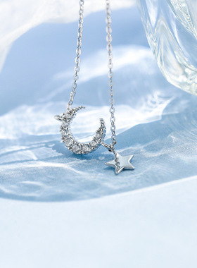 S925纯银月亮星星项链简约气质网红锁骨链女潮轻奢小众设计