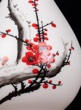 羊脂玉陶瓷手绘玉壶春花摆件 客厅插花中式古典家居装饰品