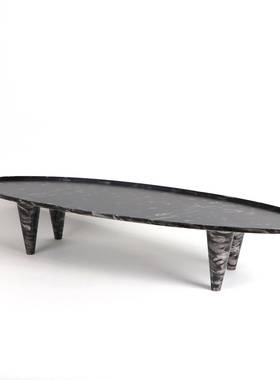 软新中式四脚圆椭船型金属盆搭配苔藓茶具装饰品玄关桌面MC-TY-64