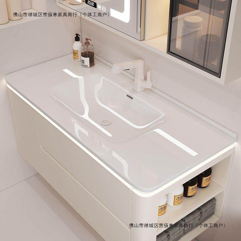 2025IKB奶油风陶瓷一体盆浴室柜套新装合洗手台卫生间智能浴组室,淘宝优惠券,粉丝福利购,淘宝优惠卷