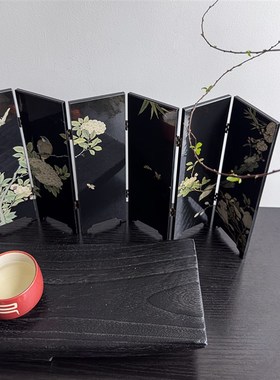 侘寂风创意陶瓷茶杯茶具套装家用客厅茶室桌面装饰小屏风托盘摆件