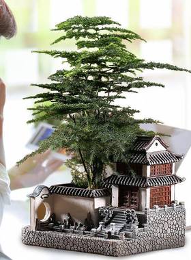 建件筑模盆摆树脂微景MH20002观造景中式庭院盆景客厅花办公室创