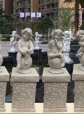 欧式人物雕塑室外室内园林景观玻璃钢的摆件设装饰可爱坐球小天使