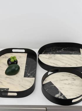 新中式双耳金盘属托收纳摆样版房间别墅客堂厅茶几314515件酒店大