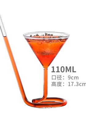 创意玻璃螺旋鸡尾酒杯旋转马天尼杯 创意吸管吸血鬼杯 高硼玻璃杯