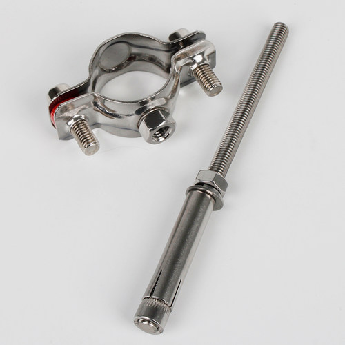 304不锈钢固定管支架膨胀螺丝管道卡扣管卡钢管抱箍管夹管箍托架 - 图1