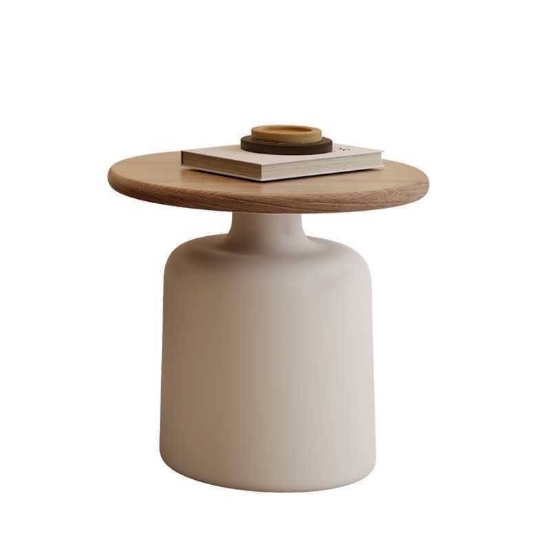 奶油风实木茶几客厅家用小户型简约现代网红边几新款圆形日式茶台 - 图3