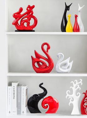 现代陶瓷摆件客厅电视酒柜家居玄关装饰品乔迁之喜红色入户新居