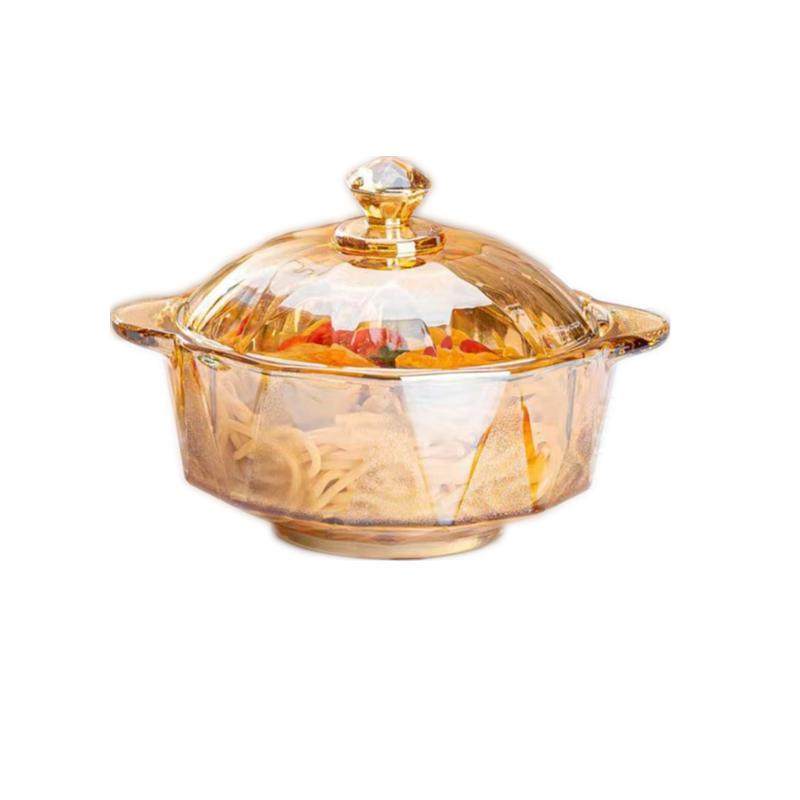 琥珀色钻石玻璃煲ins高颜家用泡面碗带盖沙拉碗双耳汤锅碗耐高温*,淘宝优惠券,粉丝福利购,淘宝优惠卷