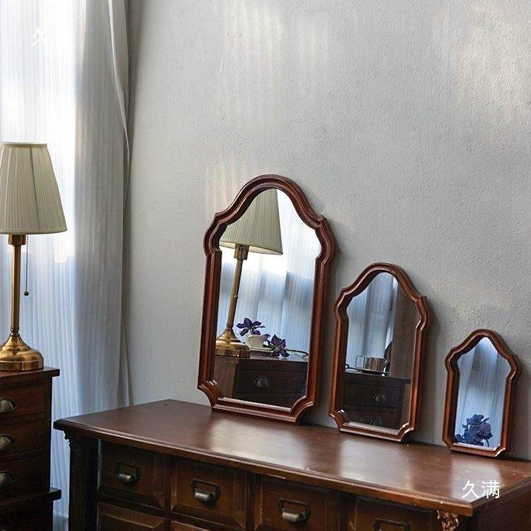 美式镜复古子梳妆桌面卧室实木框化妆中古壁挂镜异形台625墙面浴,淘宝优惠券,粉丝福利购,淘宝优惠卷