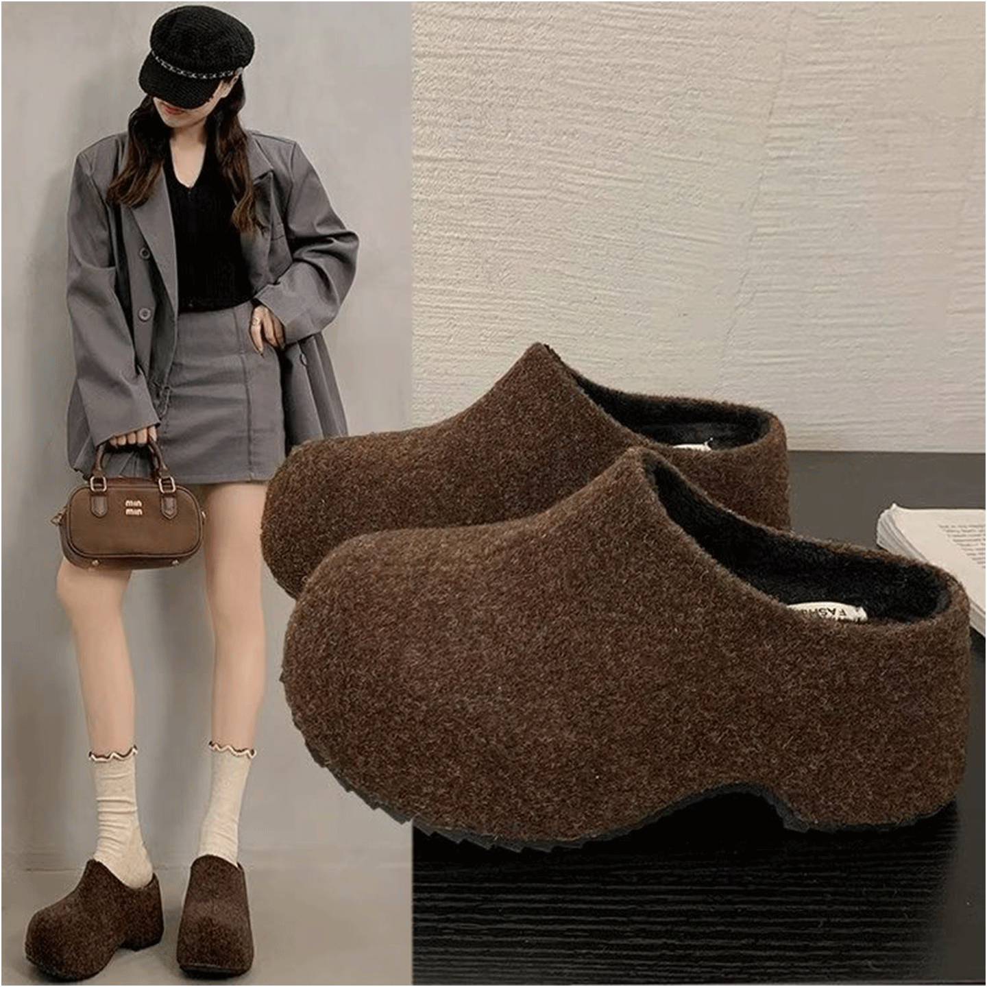 厚底增高勃肯鞋女包头拖鞋懒人一脚蹬保暖毛毛鞋外穿复古加绒单鞋,淘宝优惠券,粉丝福利购,淘宝优惠卷