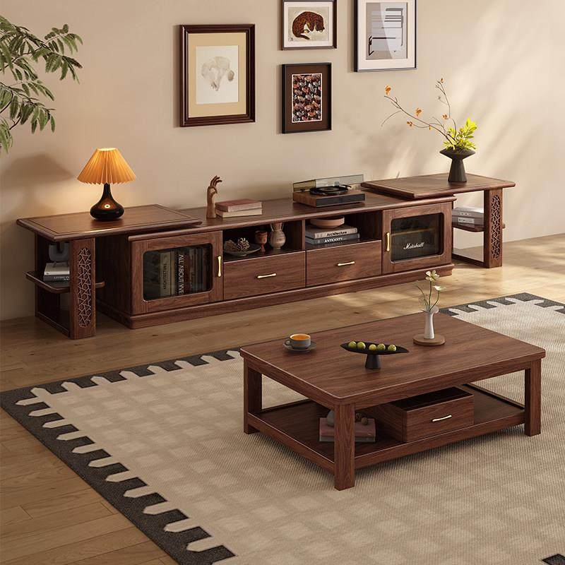 黑胡桃木电视柜现代简约实木客厅收纳柜家用小户型茶几电视柜组合,淘宝优惠券,粉丝福利购,淘宝优惠卷