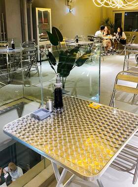 网红工业风烧烤店烤串店桌椅组合不锈钢折叠圆桌大排档餐椅餐饮店
