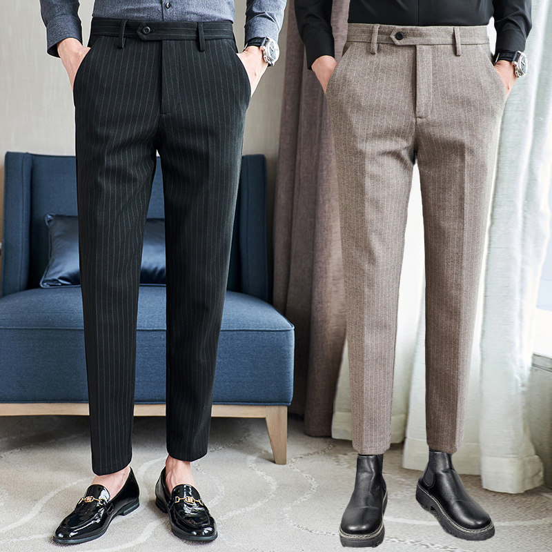 配马丁靴的裤子男士秋冬季休闲裤毛呢加绒加厚西裤修身冬款九分裤,淘宝优惠券,粉丝福利购,淘宝优惠卷