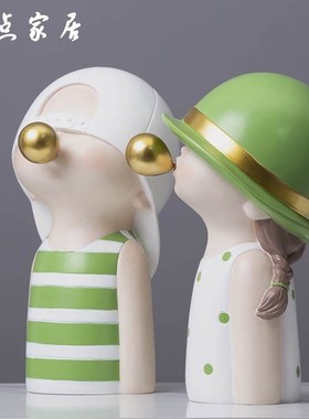 摆件北欧轻奢现代创意吹泡泡电视柜桌面玄关客厅电视桌可爱装饰品