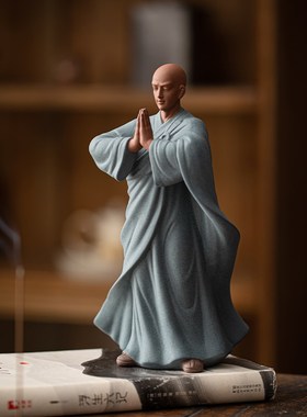 新中式紫砂小和尚摆件禅意陶瓷人物客厅茶桌玄关装饰鱼缸假山造景