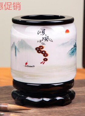 旋转毛笔笔筒大容量超大复古办公室桌面高档装饰摆件实用礼品定制