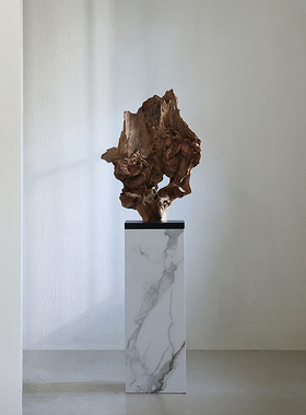 侘寂风枯木雕塑艺术造型新中式桌面摆件玄关茶室风化木雕落地摆件