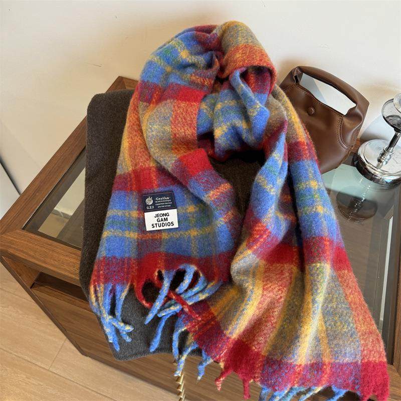 2026新款保暖新品显白红蓝色加长格子羊毛围巾女保暖围脖百搭披肩,淘宝优惠券,粉丝福利购,淘宝优惠卷