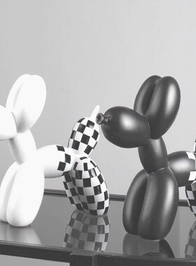 北欧现代创意棋盘格狗轻奢树脂高级感桌面客厅电视柜装饰可爱摆件