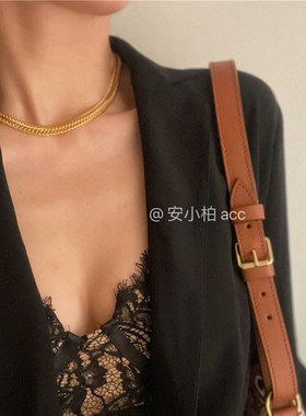 安小柏高品质~个性法式基础经典金银编制链条宽版蛇骨项链男女