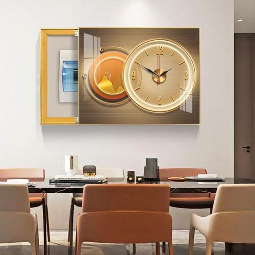 现代轻奢电表箱装饰画带钟表免打孔电闸箱挂钟遮挡客厅配电箱挂画 - 图1