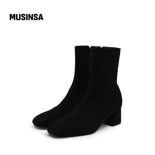 SAPPUN韩国女士春季时尚流行纯色Ebev粗跟短踝靴MUSINSA - 图2