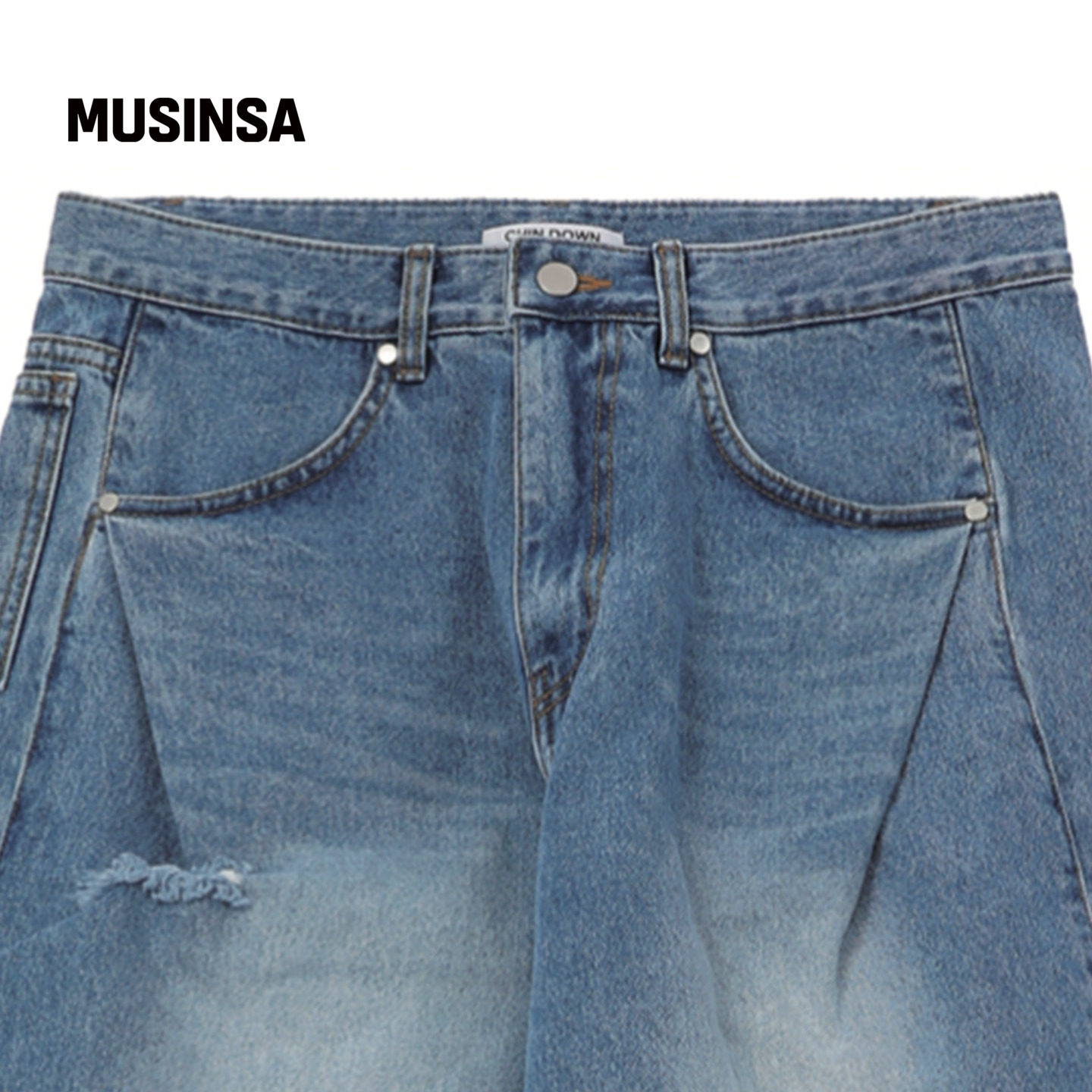 CHIN DOWN韩国男女春季宽松破洞做旧直筒牛仔裤MUSINSA