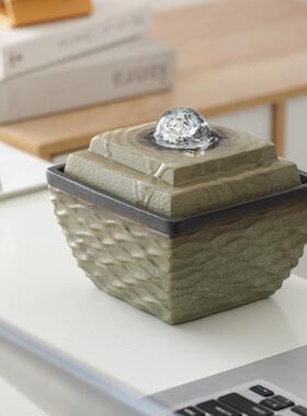 中式景流水喷泉加循湿器风FMW水轮桌面陶装饰环鱼缸造茶几客厅摆