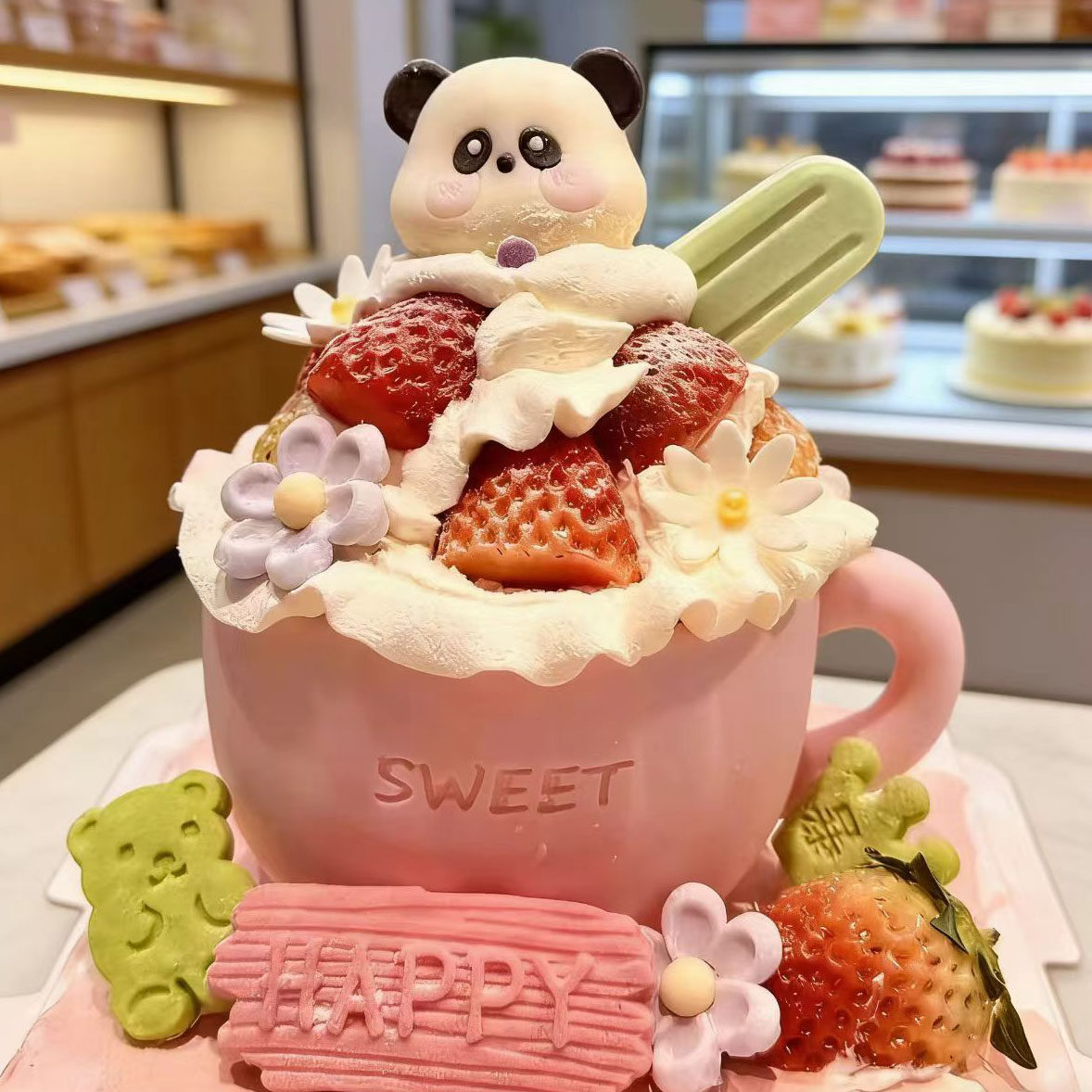 杯子小熊北极熊巧克力蛋糕装饰成品卡通小动物草莓碗烘焙西点摆件,淘宝优惠券,粉丝福利购,淘宝优惠卷